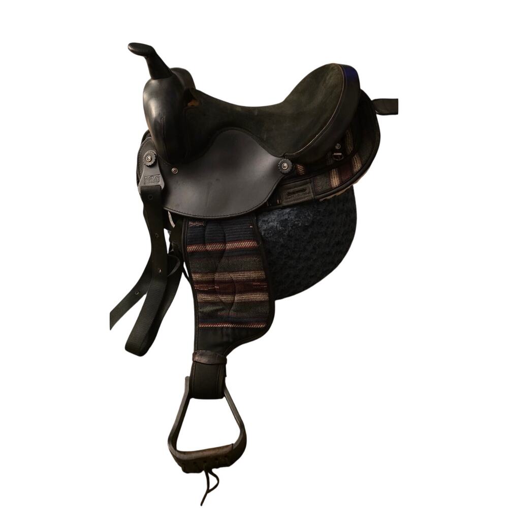 Big‎ Horn western Aztec print saddle 14" #236 Black with cordura fenders